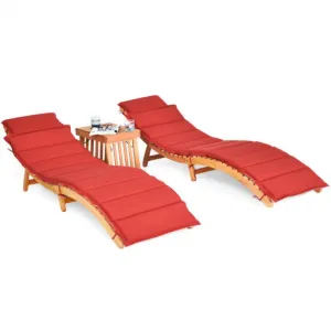 3 Pieces Folding Patio Eucalyptus Wood Lounge Chair Set with Foldable Side Table