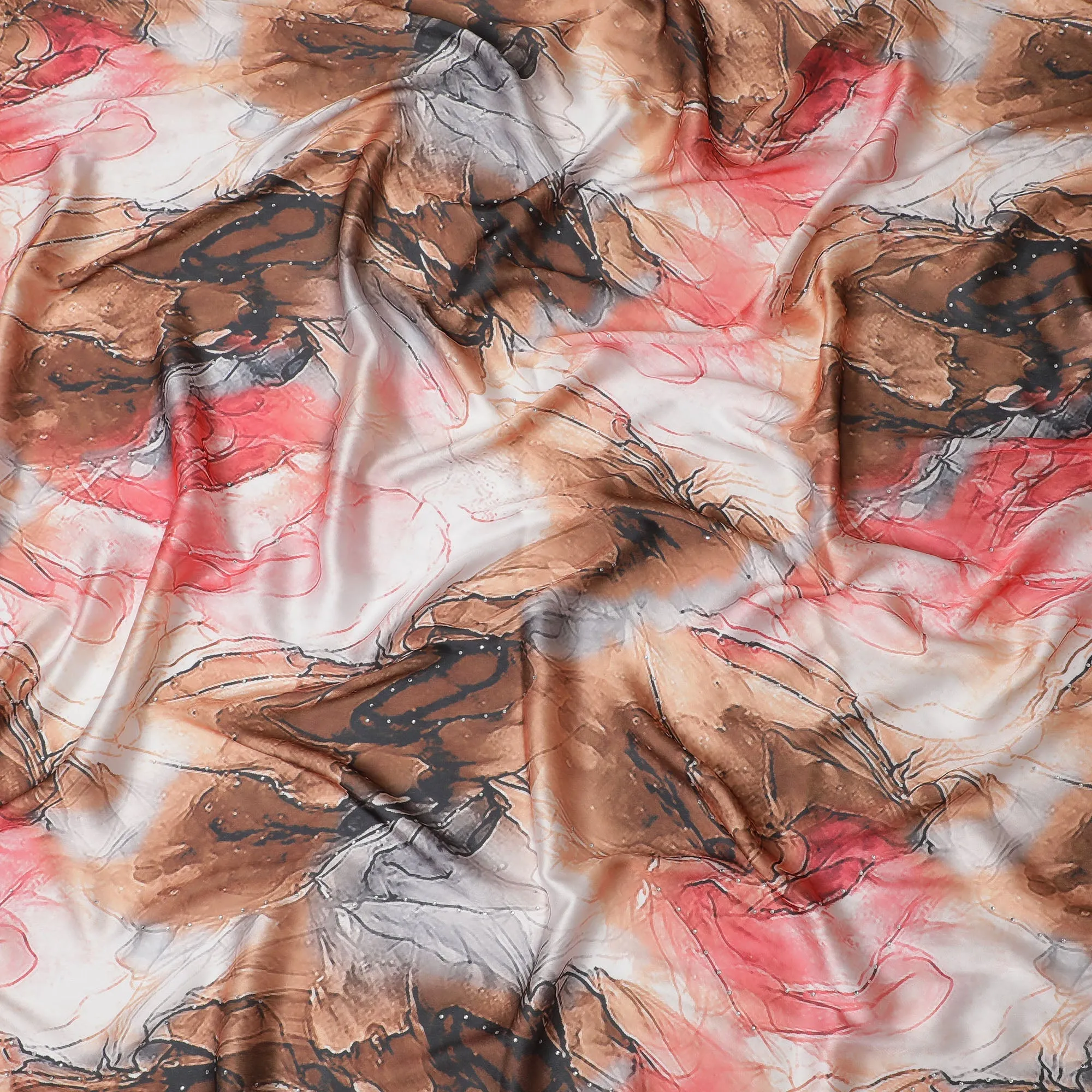 Artistic Abstract Synthetic Modal Satin Fabric with Stone Work, 110 cm Width-20047