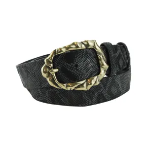 Black Python Texture Supple Gold Hammered Prong Belt