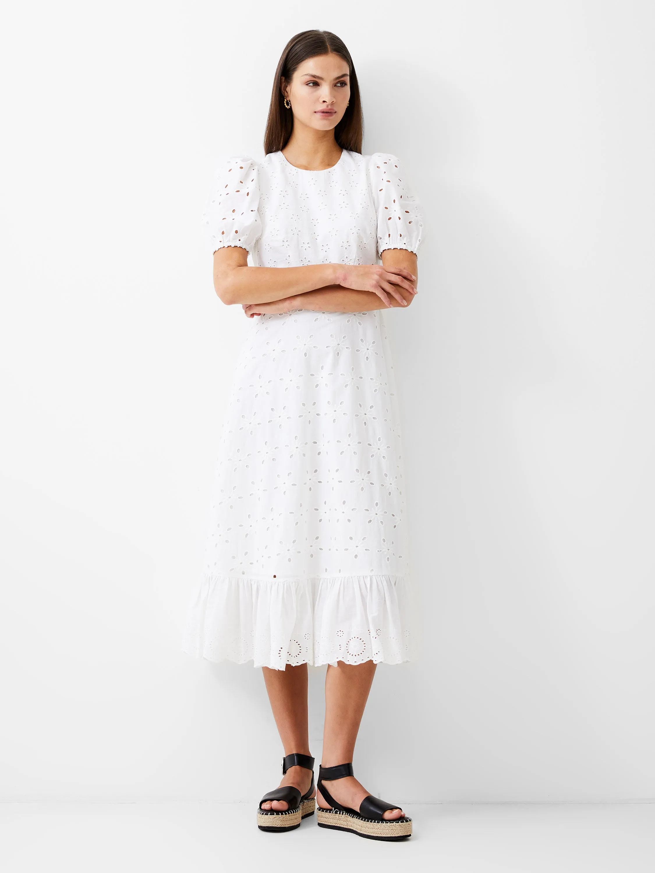 Broderie Tiered Midi Dress