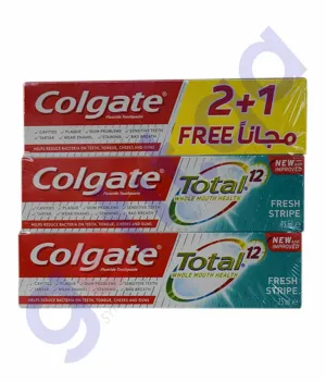 COLGATE TOOTHPASTE TOTAL FRESH STRIPES 75ML 2 1 FREE