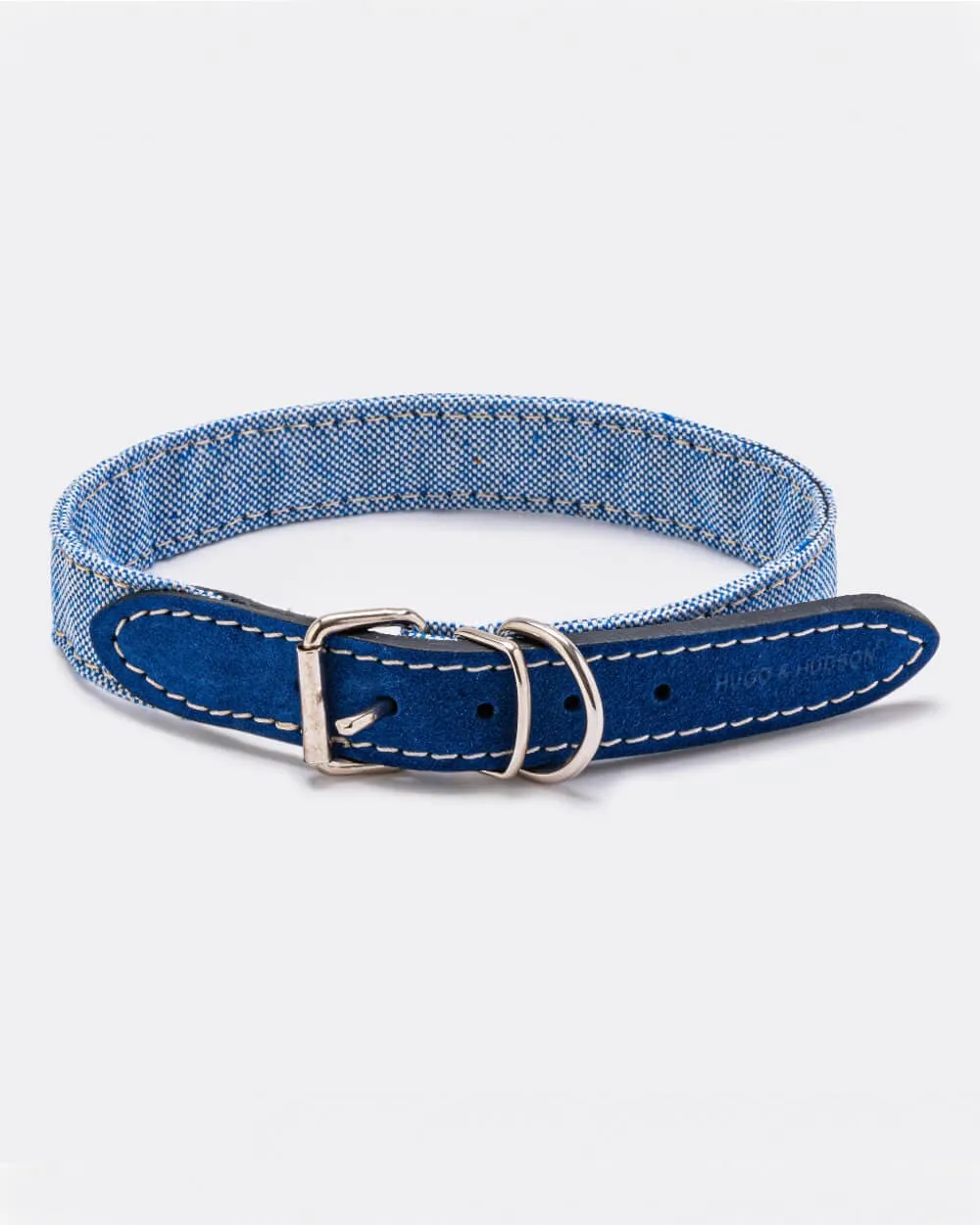 Fabric and Suede Leather Dog Collar - Blue