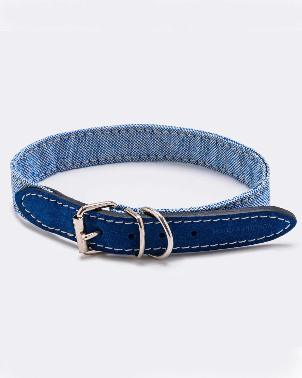 Fabric and Suede Leather Dog Collar - Blue