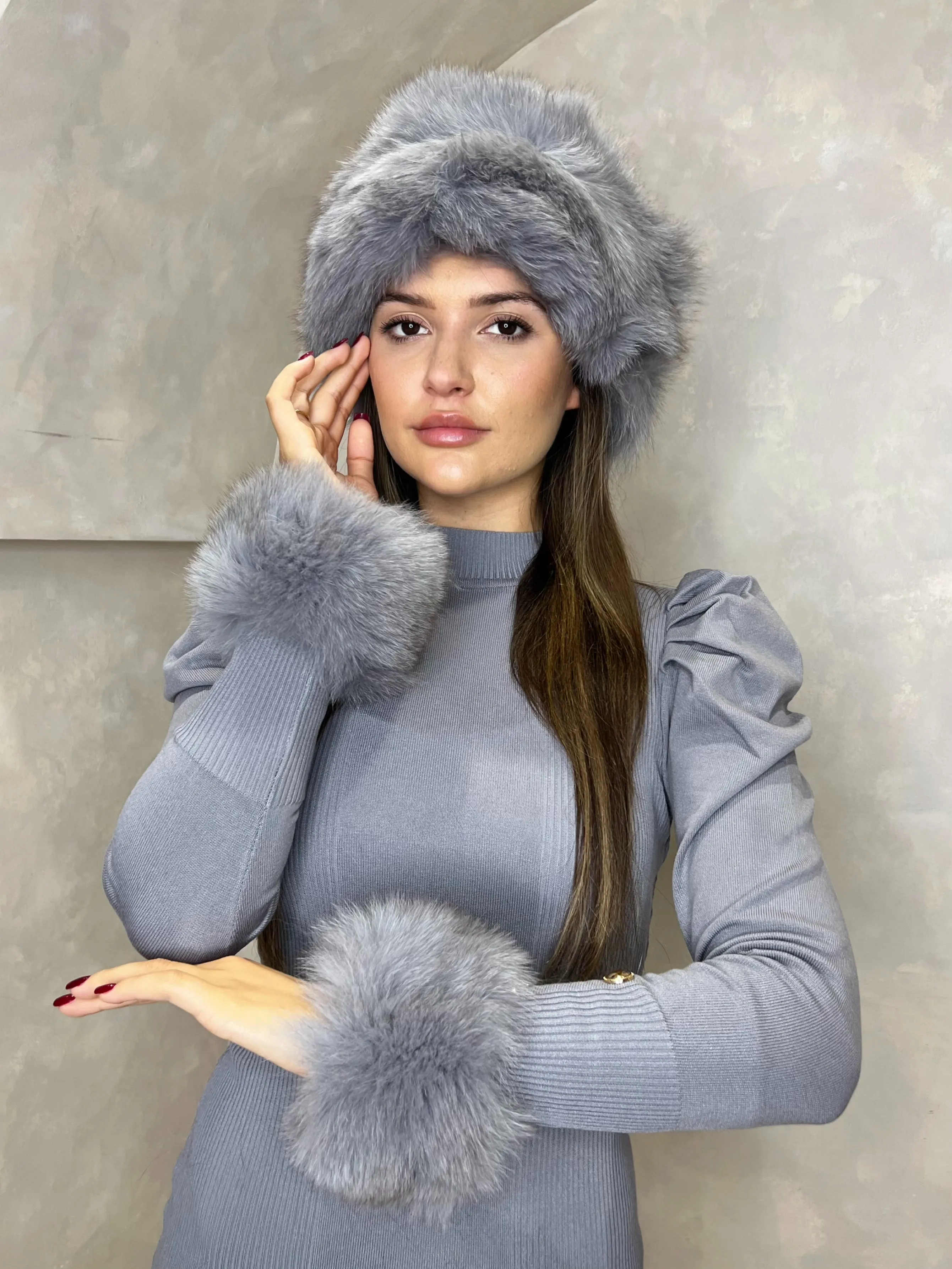 Grey Luxury Fur Hat