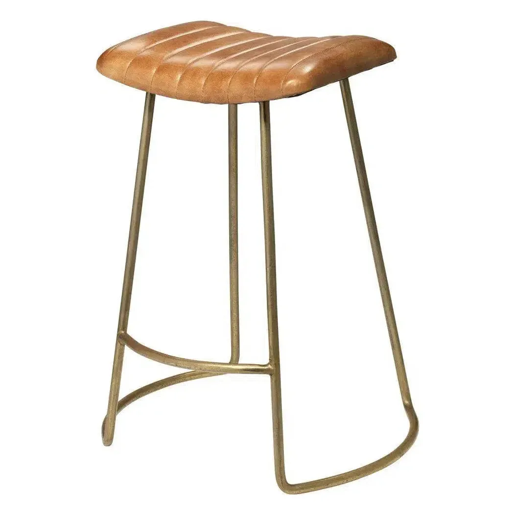 Luke Brown Buffalo Leather Counter Stool Without Back