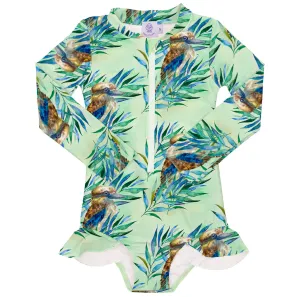 PREORDER Eucalyptus Kookaburra Long Sleeve Girls Zip Swimmers (Ships w/c 16th Sept)