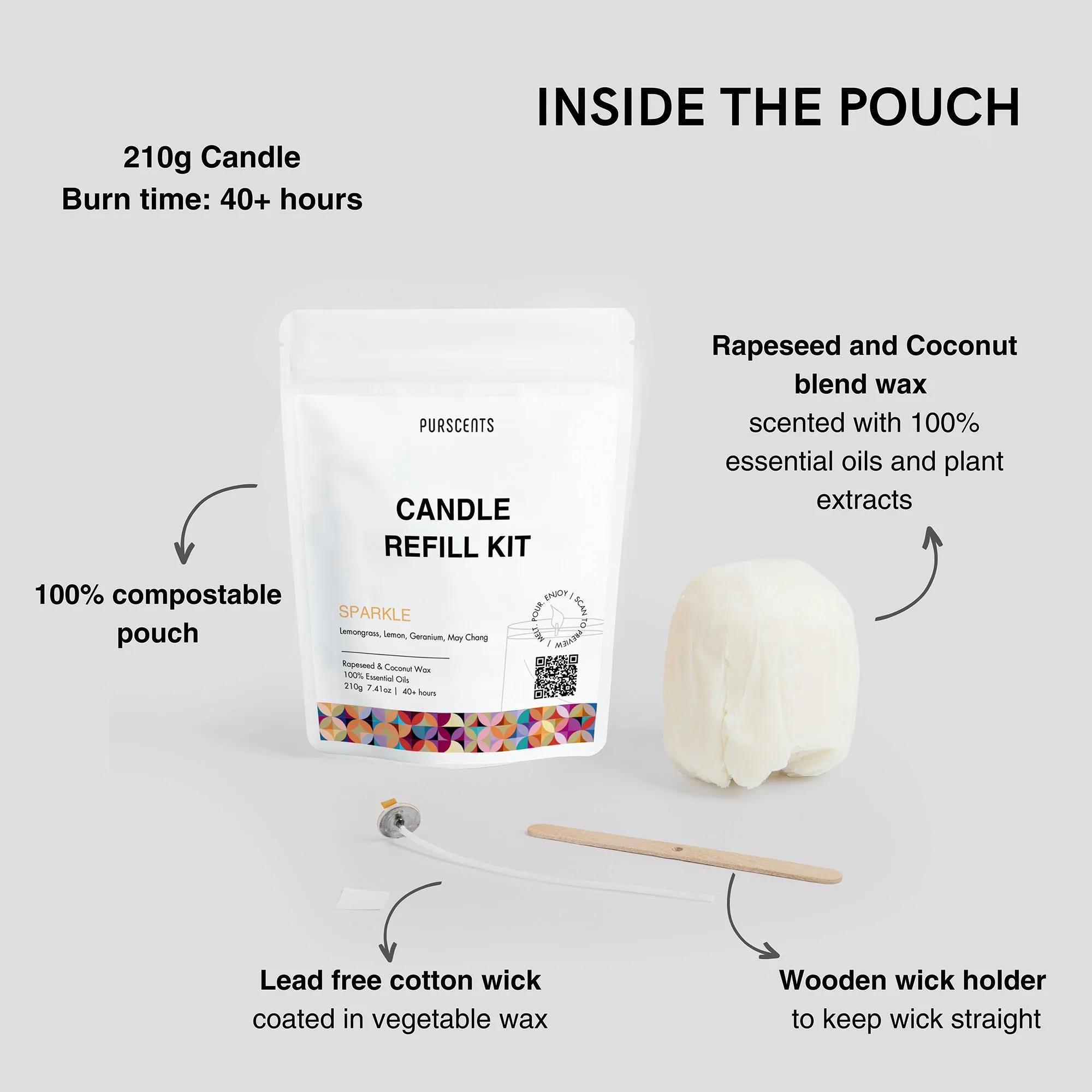 Purscents Calm Focus Candle Refill Kit 210g