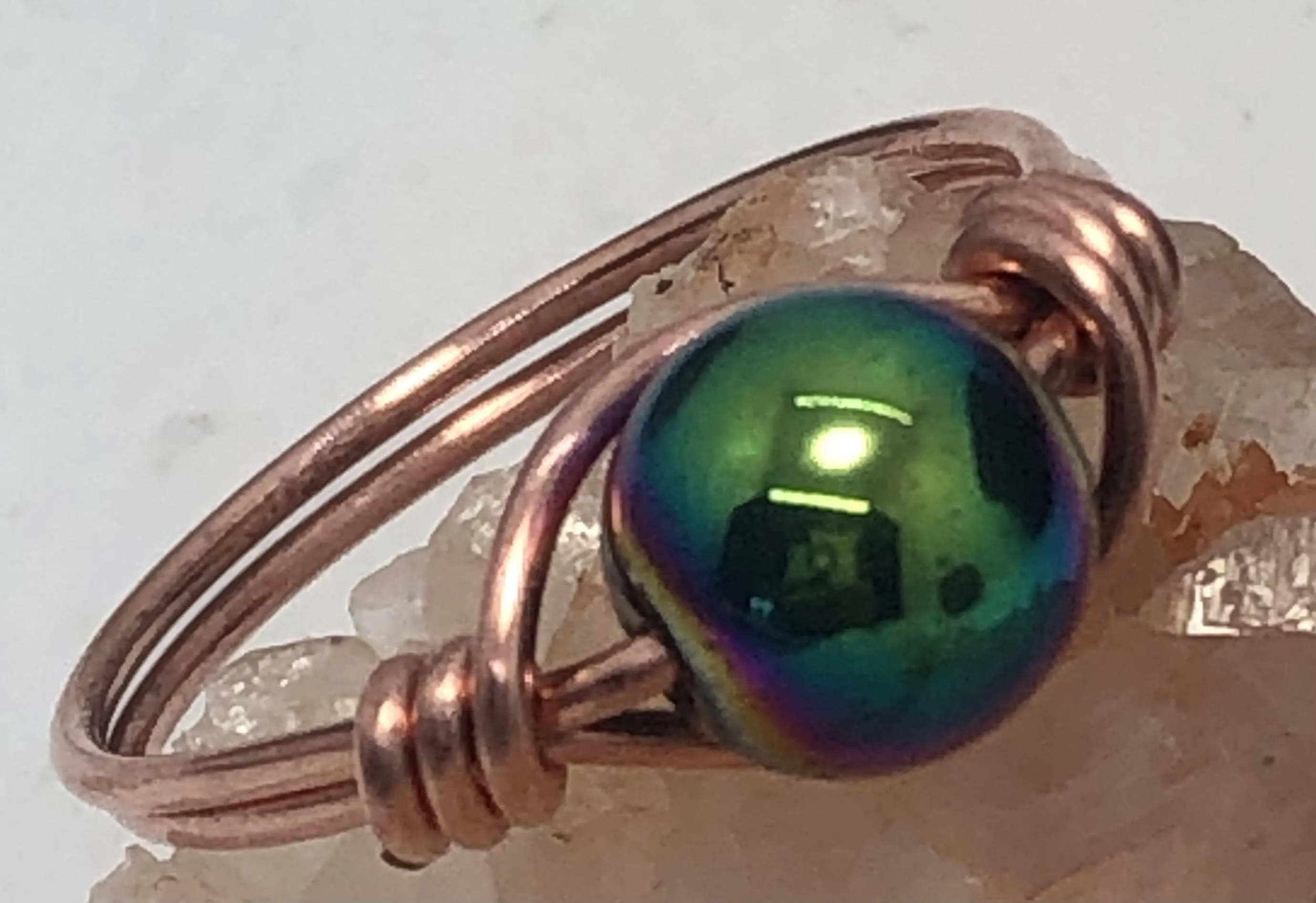 Rainbow Hematite Copper Bead Ring