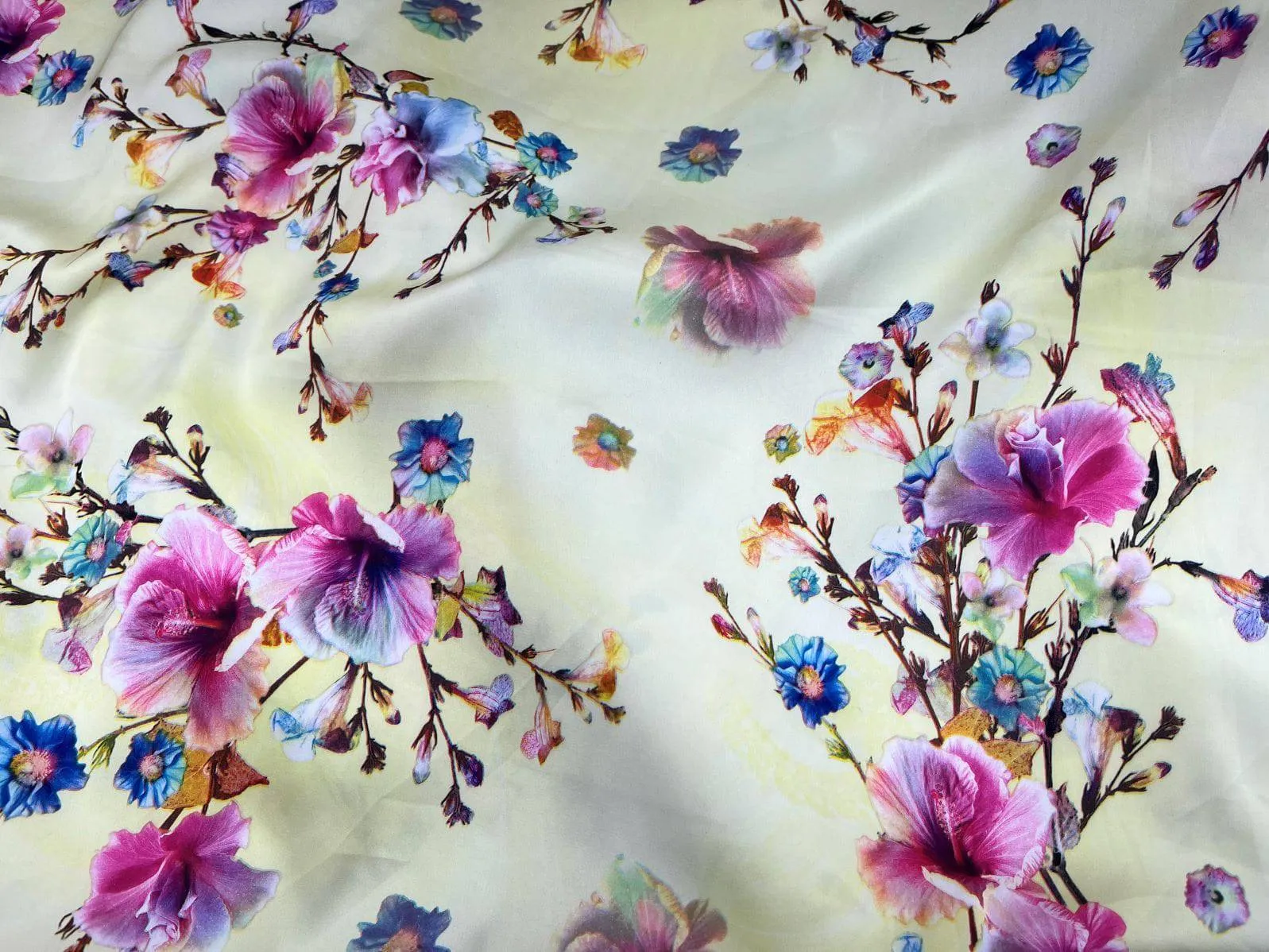 Rich Floral - Printed Stretch Satin Fabric