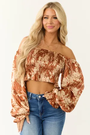 Rich Tawny Floral Print Silky Blouse