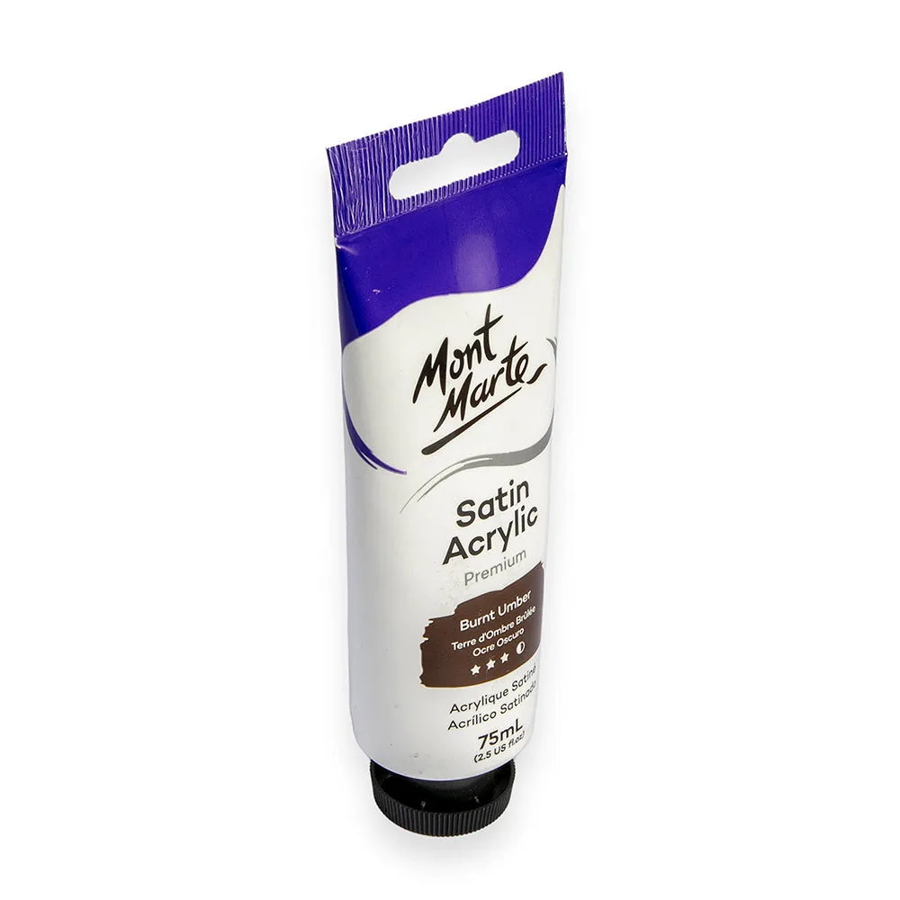 Satin Acrylic Paint Premium 75ml (2.5 US fl.oz) Tube - Burnt Umber