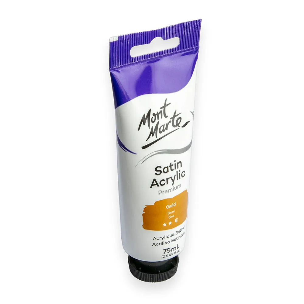 Satin Acrylic Paint Premium 75ml (2.5 US fl.oz) Tube - Gold