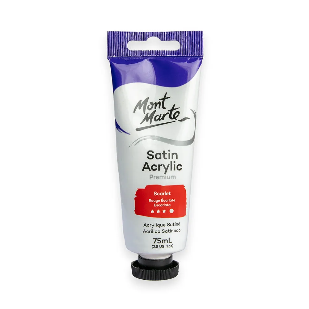 Satin Acrylic Paint Premium 75ml (2.5 US fl.oz) Tube - Scarlet