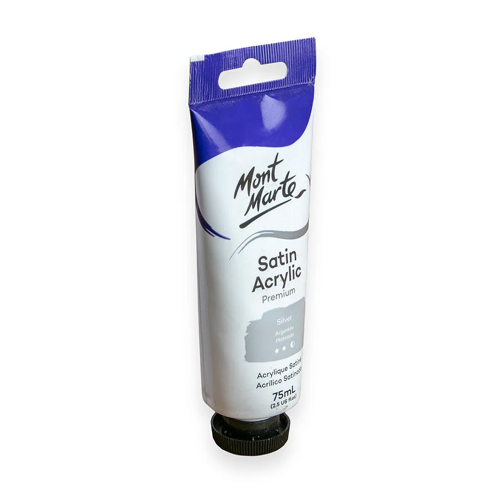 Satin Acrylic Paint Premium 75ml (2.5 US fl.oz) Tube - Silver