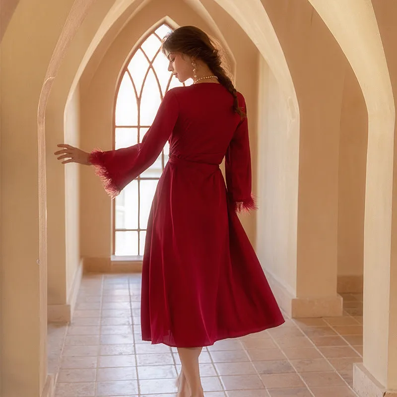 Satin Chiffon Wedding Red Nightdress for Bride