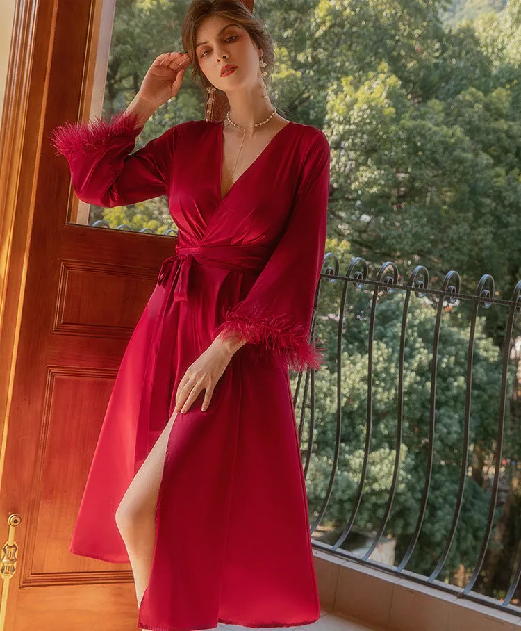 Satin Chiffon Wedding Red Nightdress for Bride